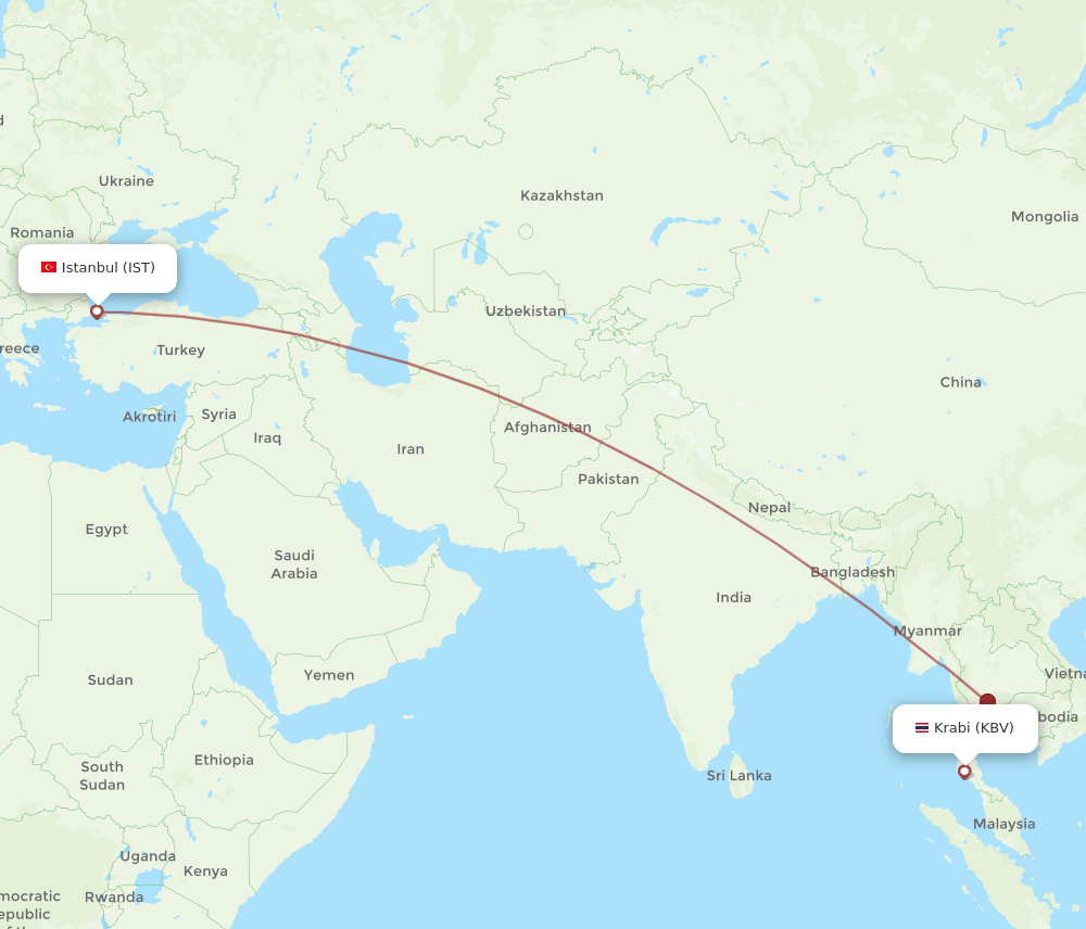 KBV to IST flights and routes map