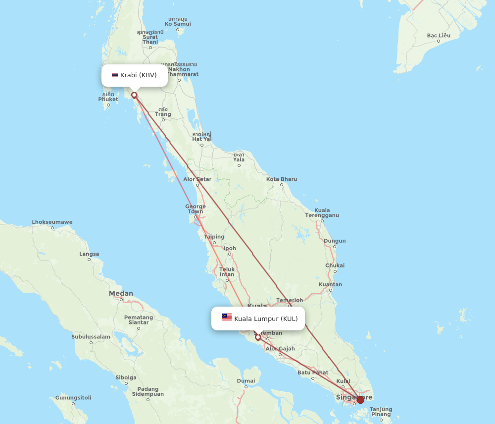 KBV to KUL flights and routes map