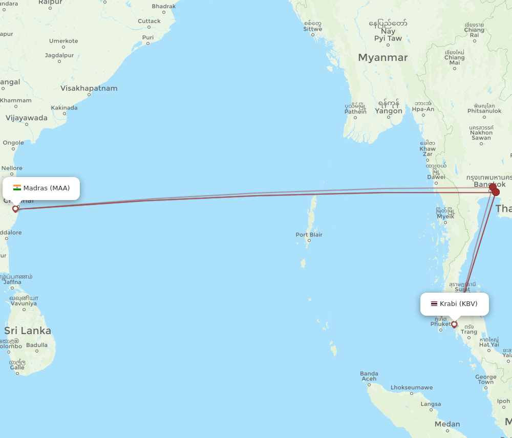 KBV-MAA flight routes