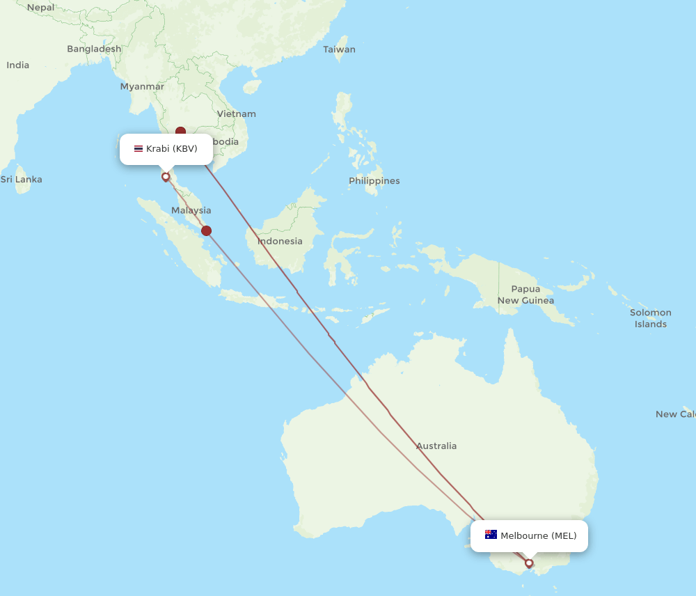 KBV-MEL flight routes