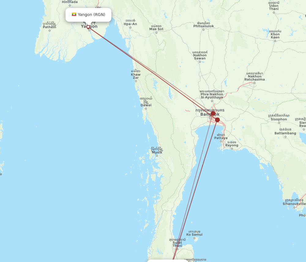 KBV to RGN flights and routes map