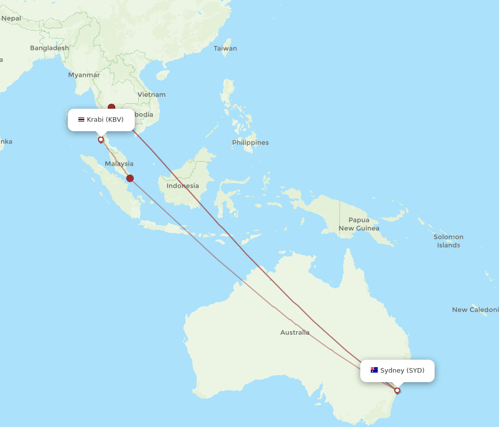 KBV-SYD flight routes
