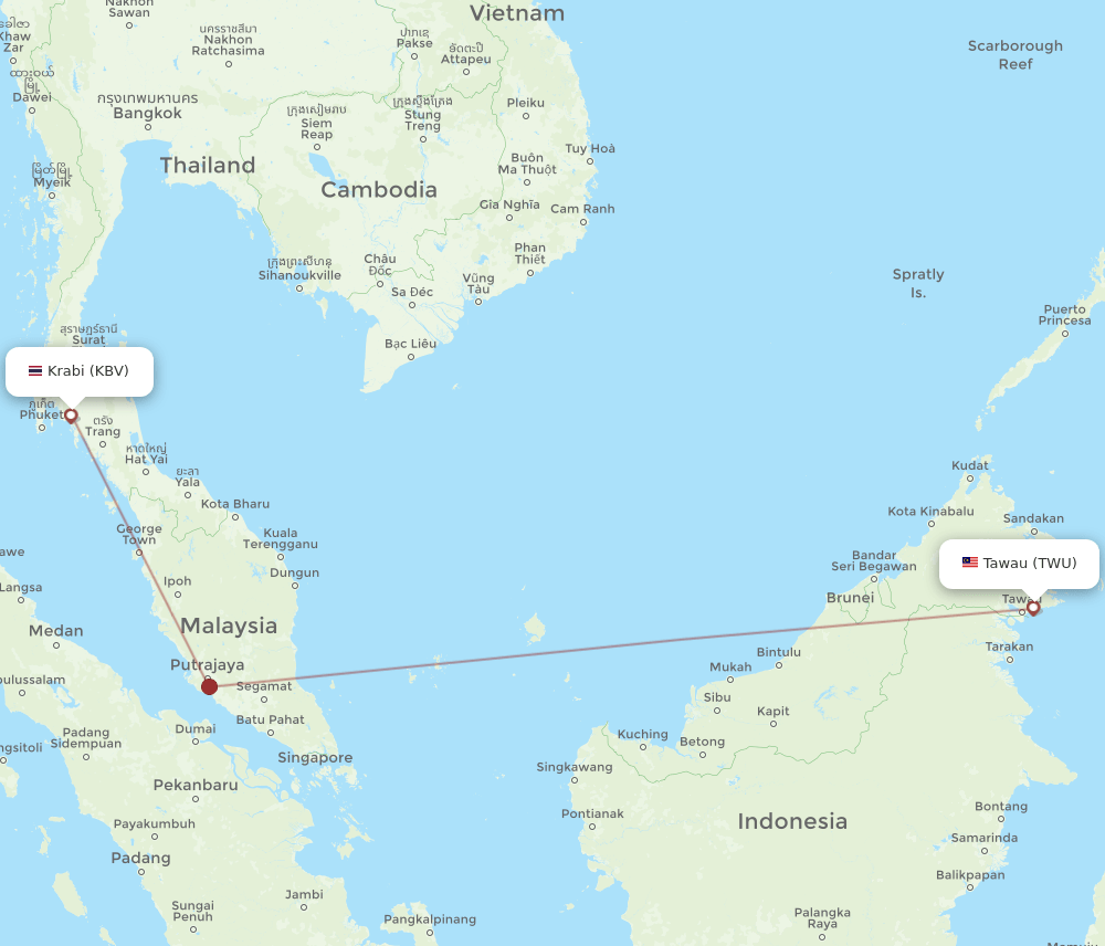 KBV-TWU flight routes