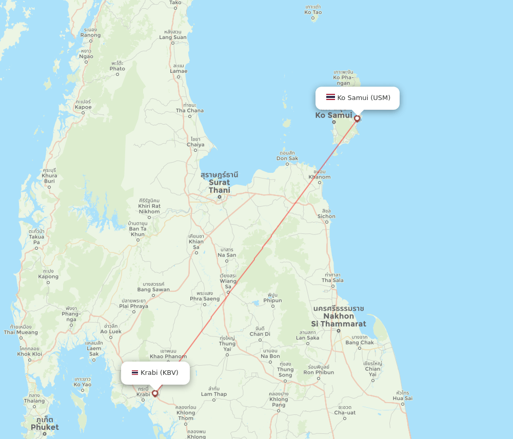 Krabi - Koh Samui route map and flight paths