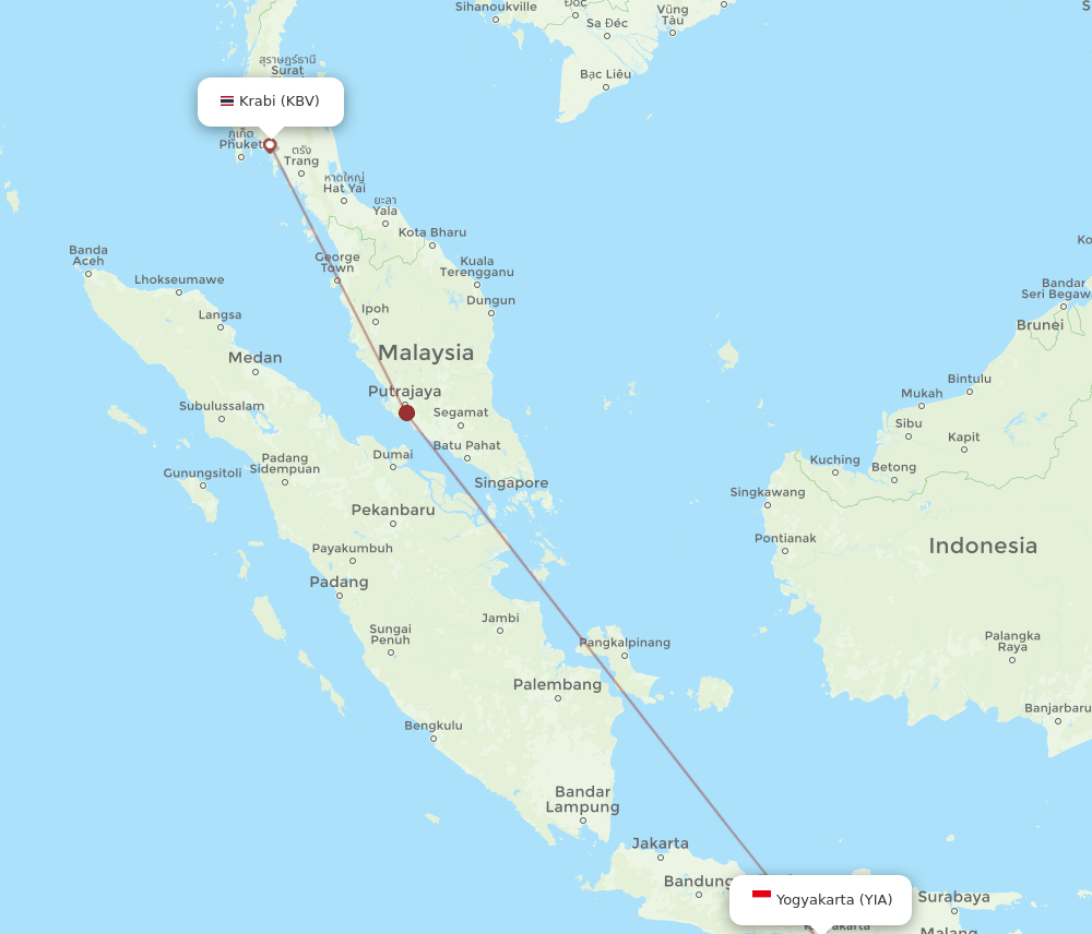 YIA to KBV flights and routes map