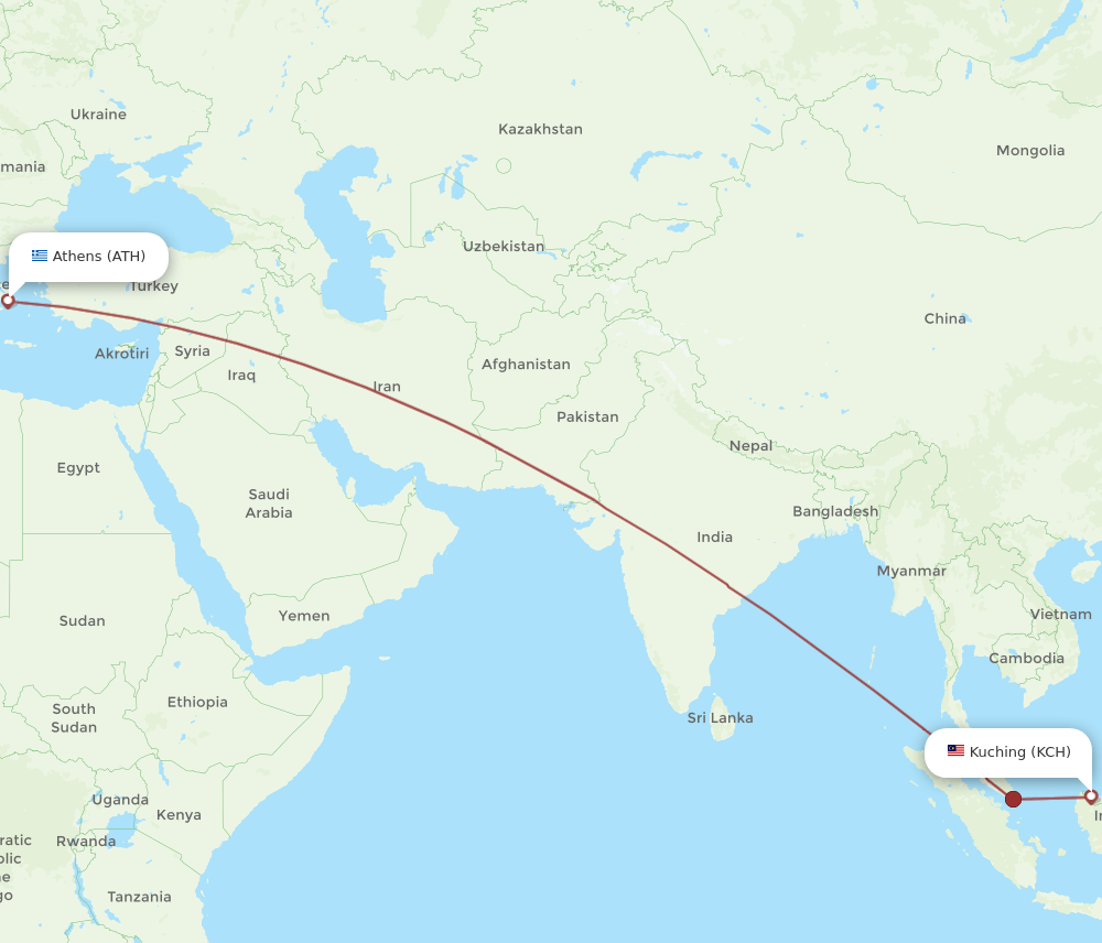 KCH-ATH flight routes