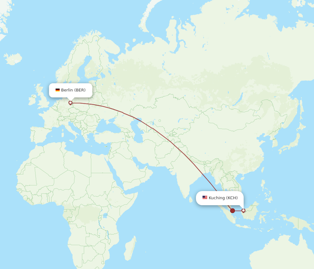 Kuching - Berlin route map and flight paths