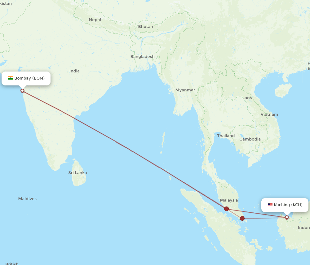 KCH-BOM flight routes