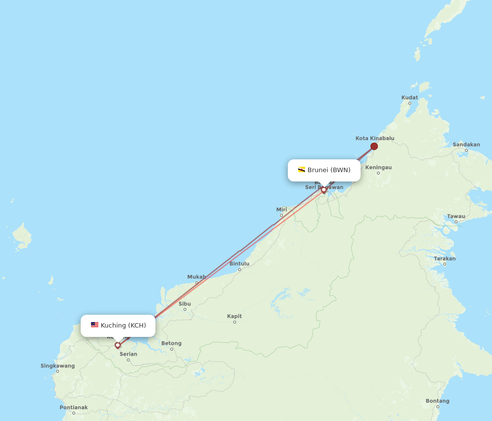 KCH to BWN flights and routes map