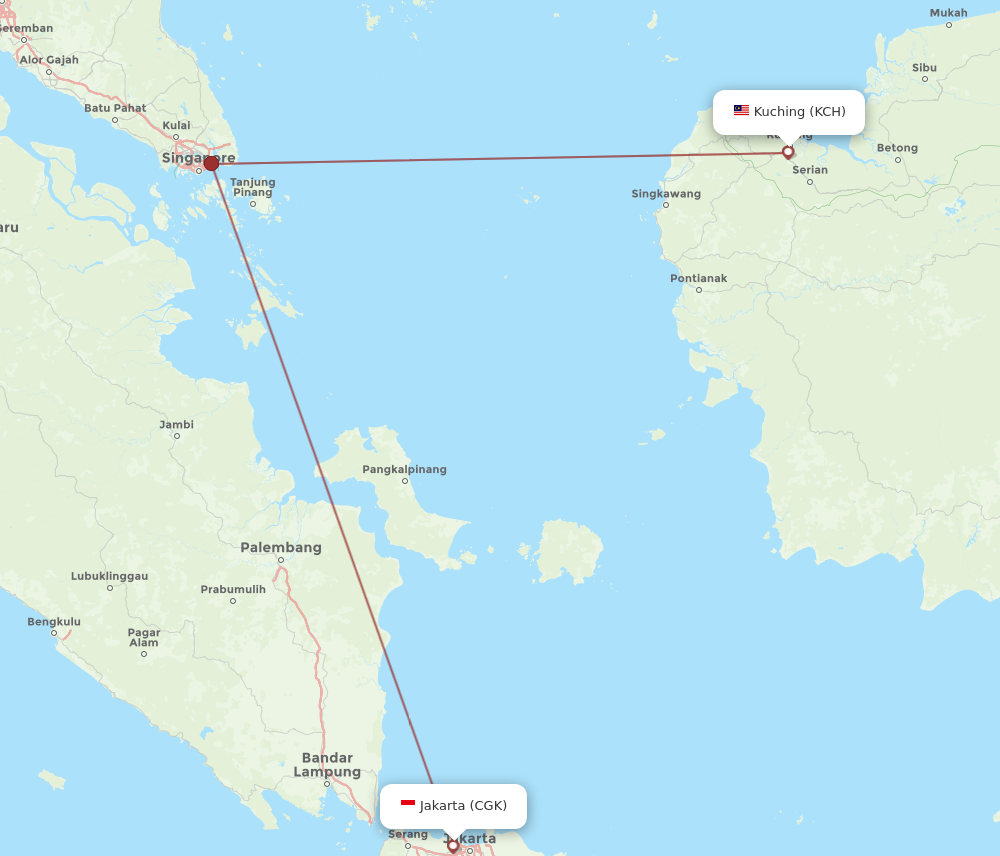 KCH to CGK flights and routes map