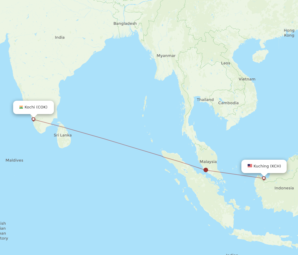 KCH to COK flights and routes map