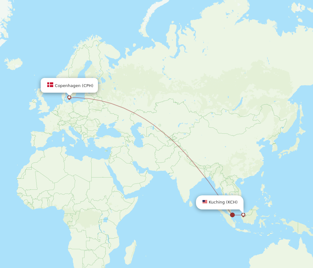 KCH-CPH flight routes