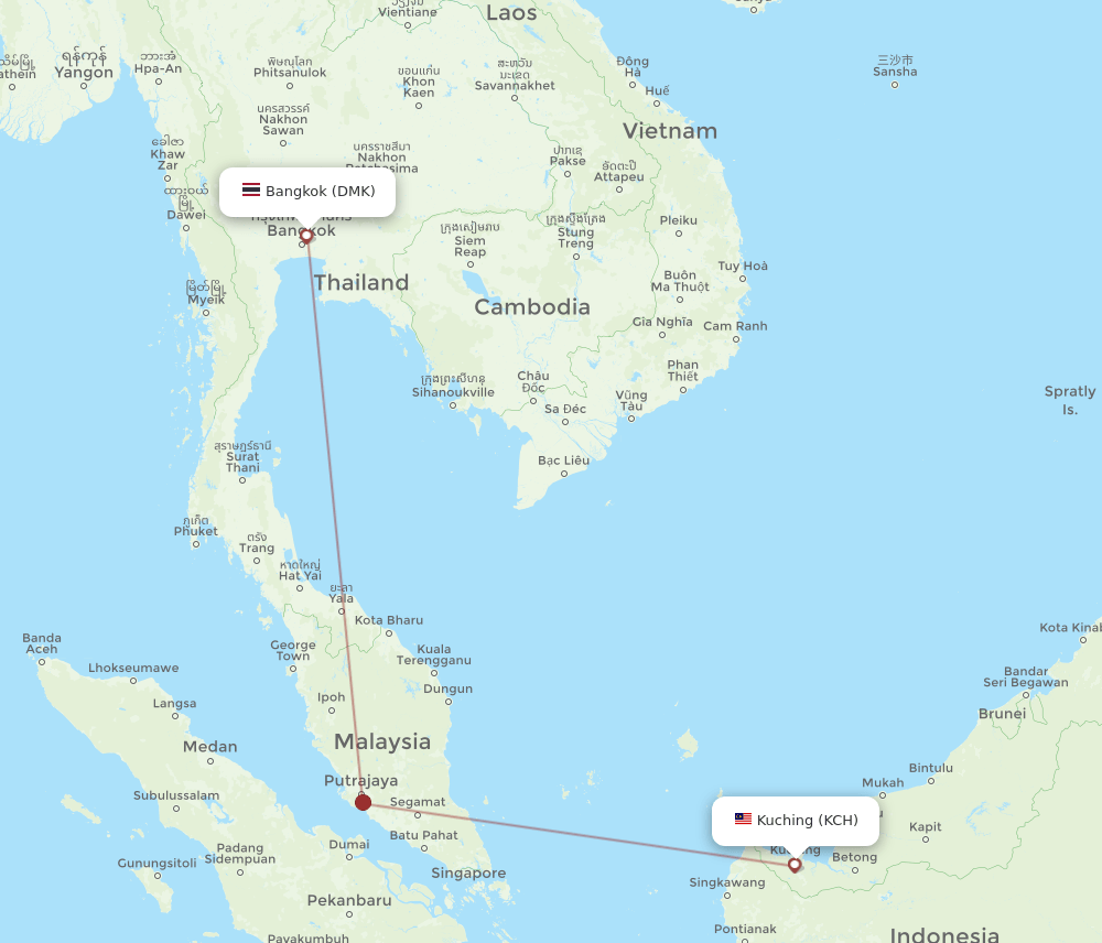 KCH-DMK flight routes