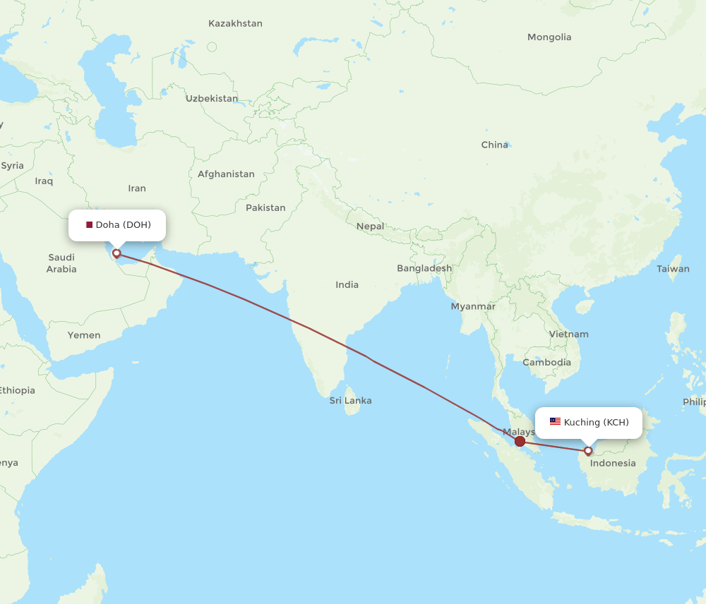 KCH-DOH flight routes