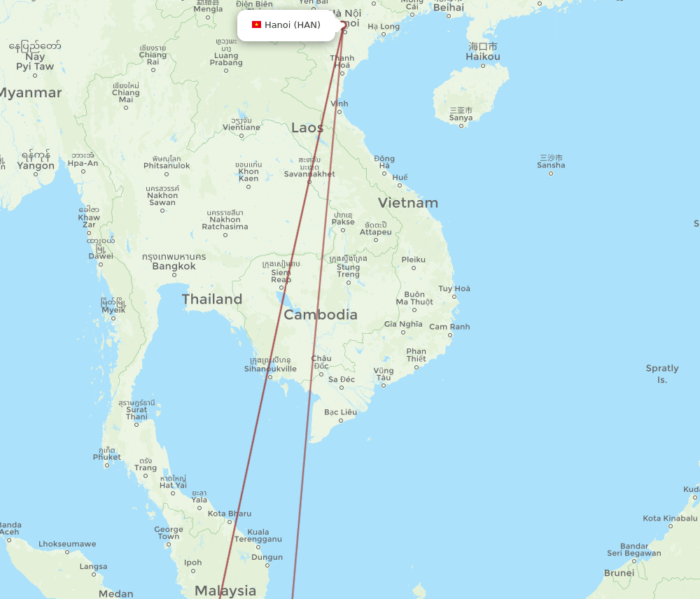 KCH-HAN flight routes
