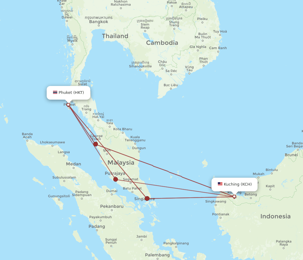KCH-HKT flight routes