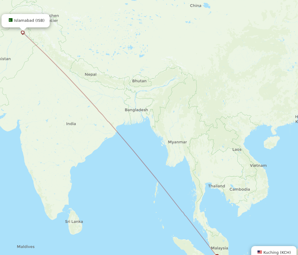 KCH-ISB flight routes