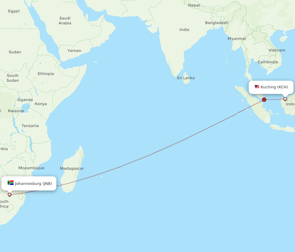 KCH-JNB flight routes