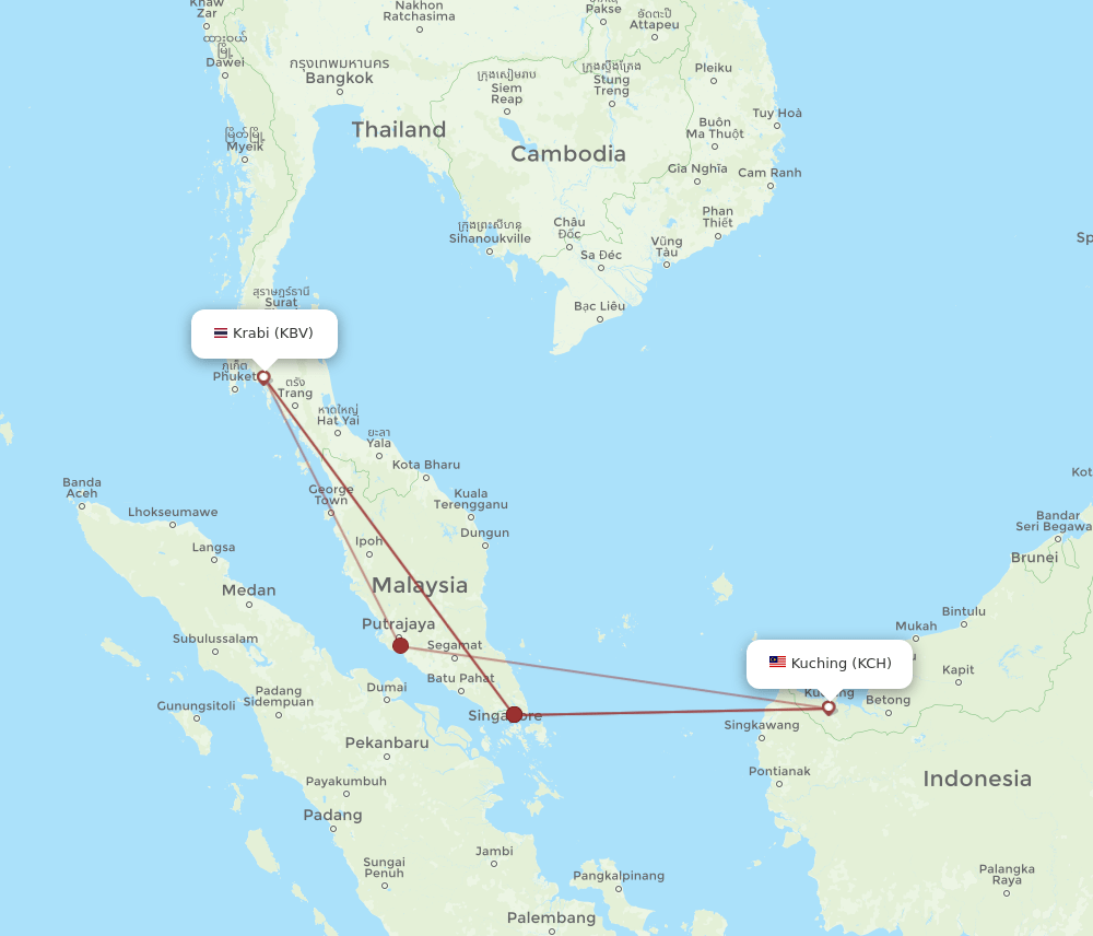 KCH-KBV flight routes