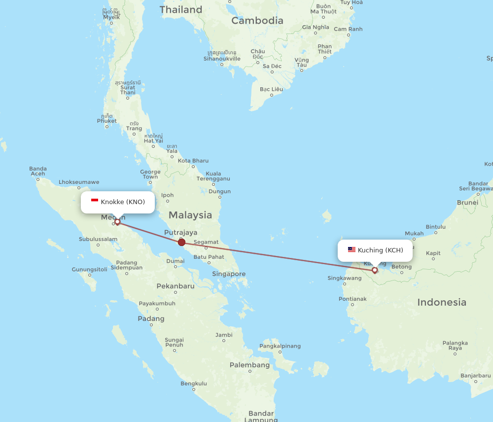 KCH to KNO flights and routes map