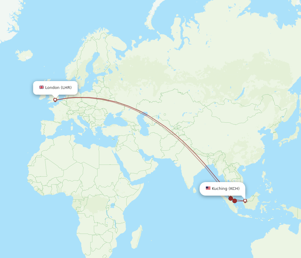 KCH-LHR flight routes
