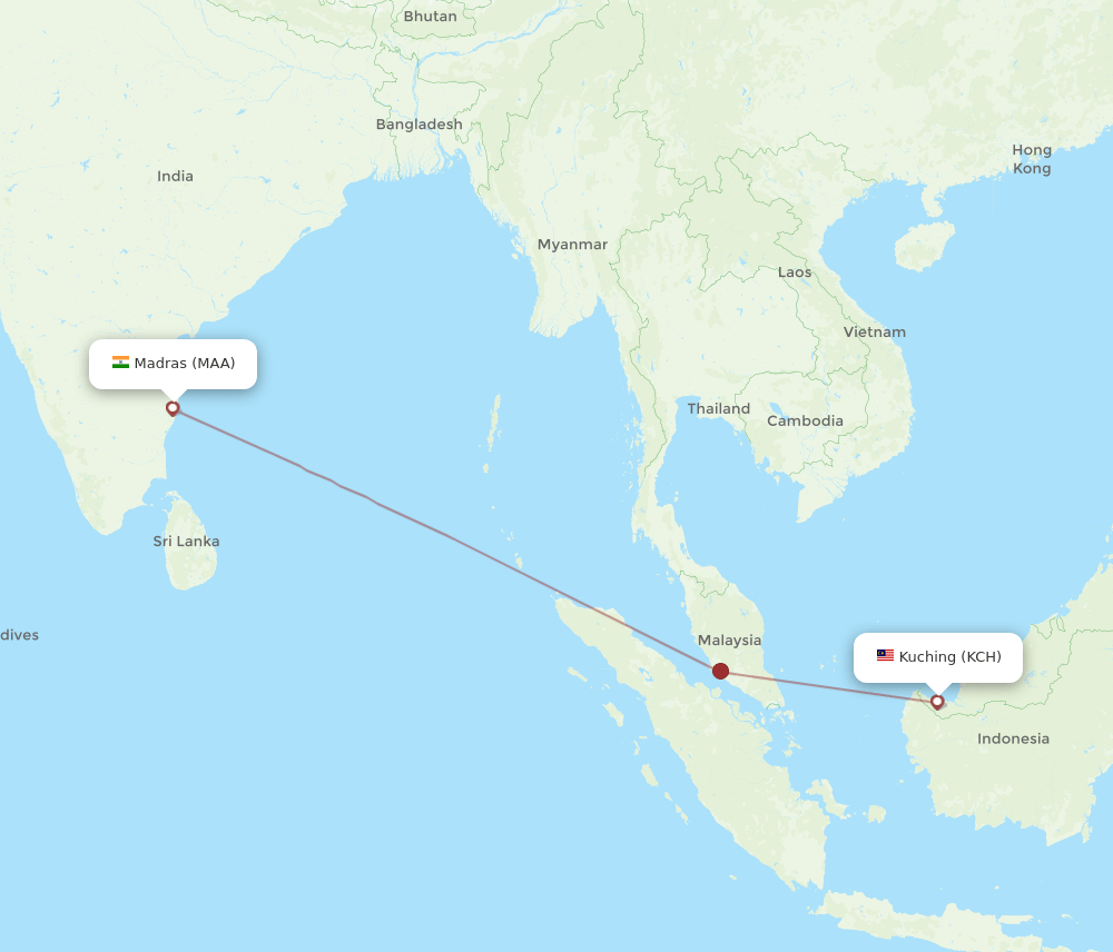 KCH-MAA flight routes