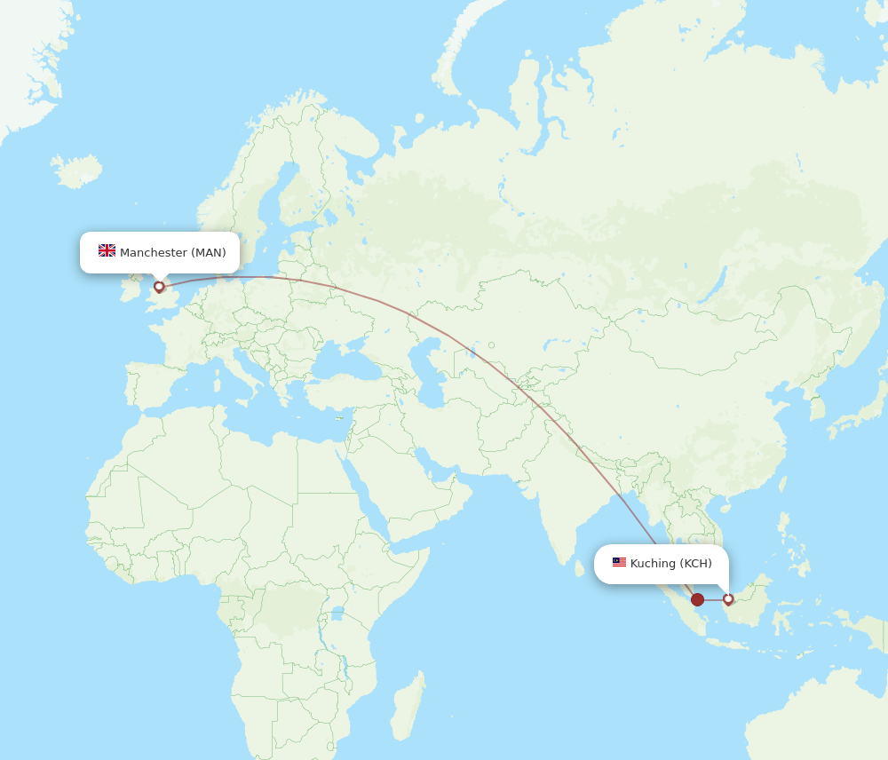 KCH-MAN flight routes