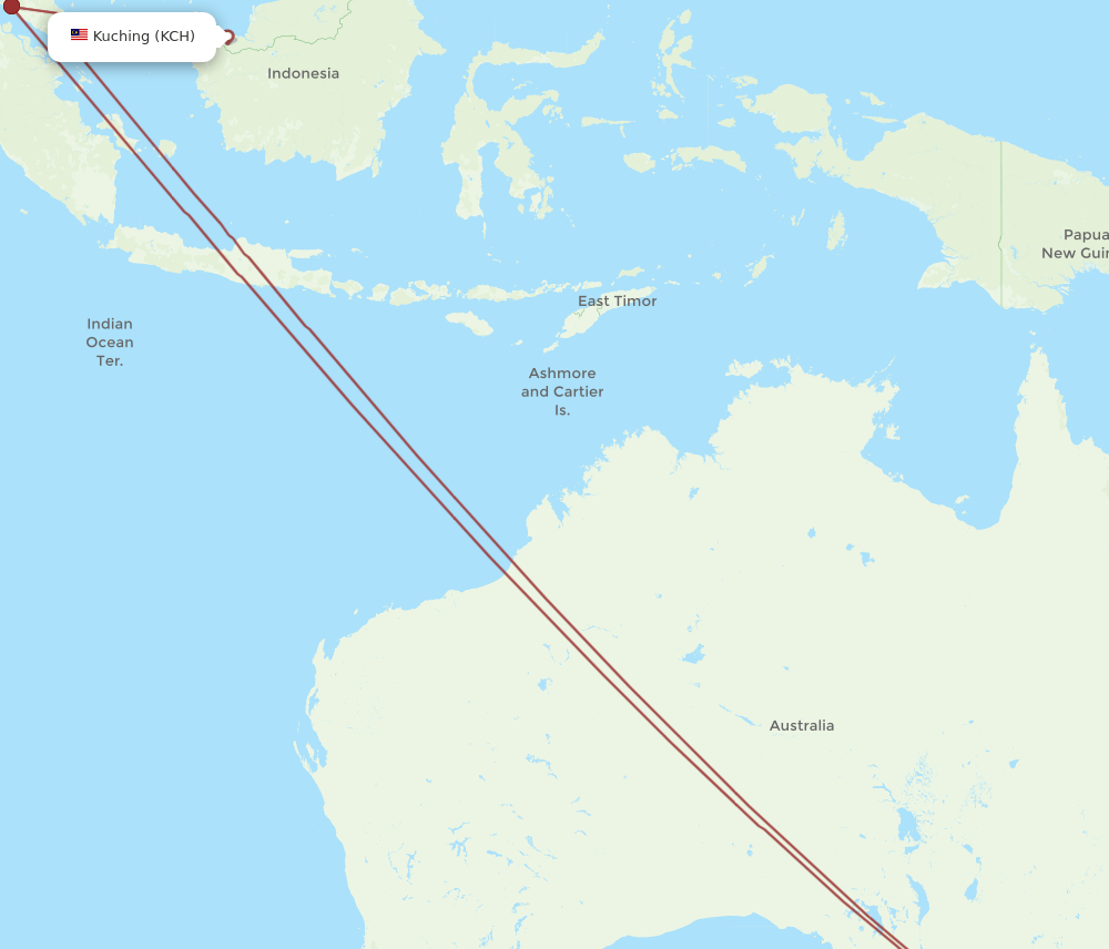 KCH to MEL flights and routes map