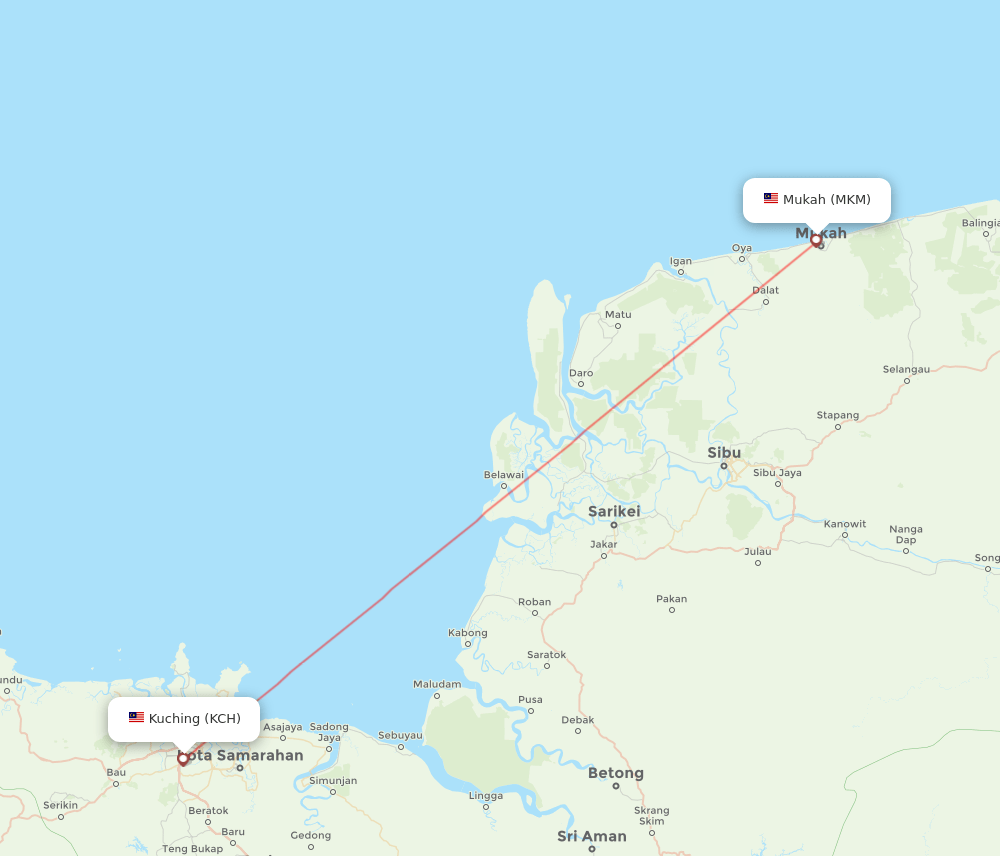 Kuching - Mukah route map and flight paths
