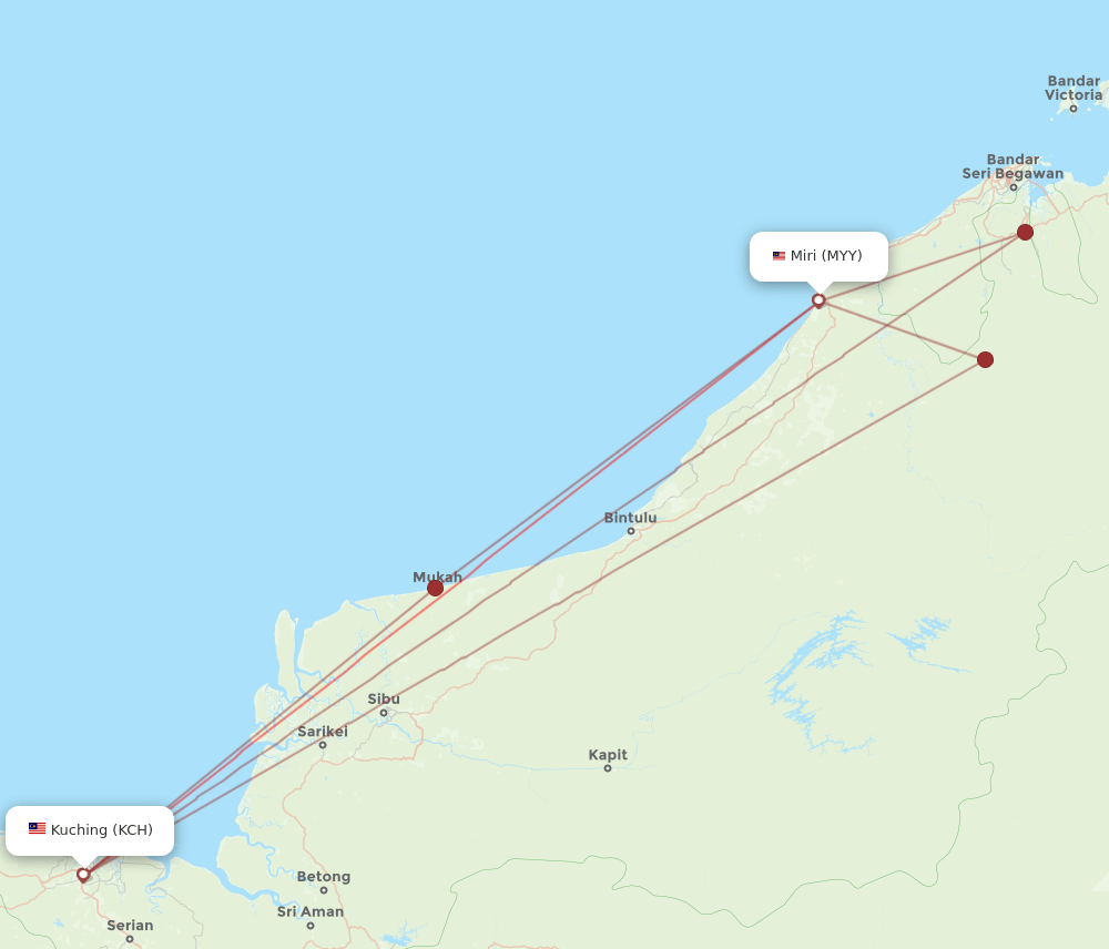 KCH to MYY flights and routes map