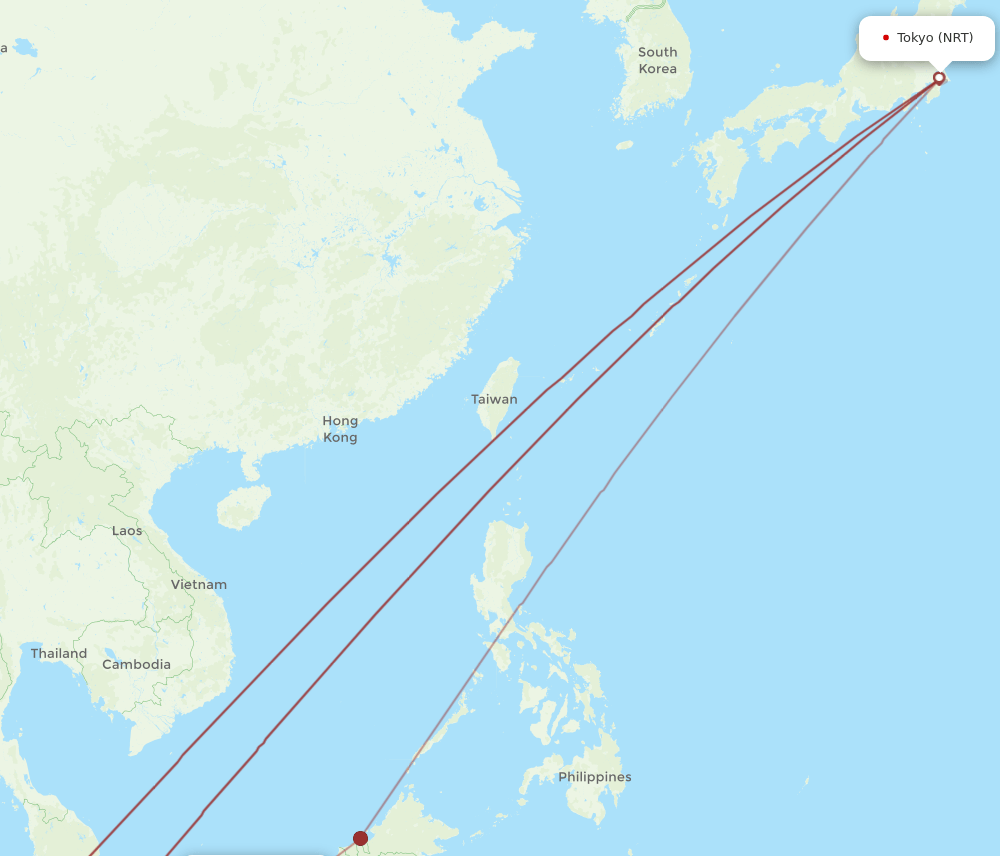 KCH to NRT flights and routes map