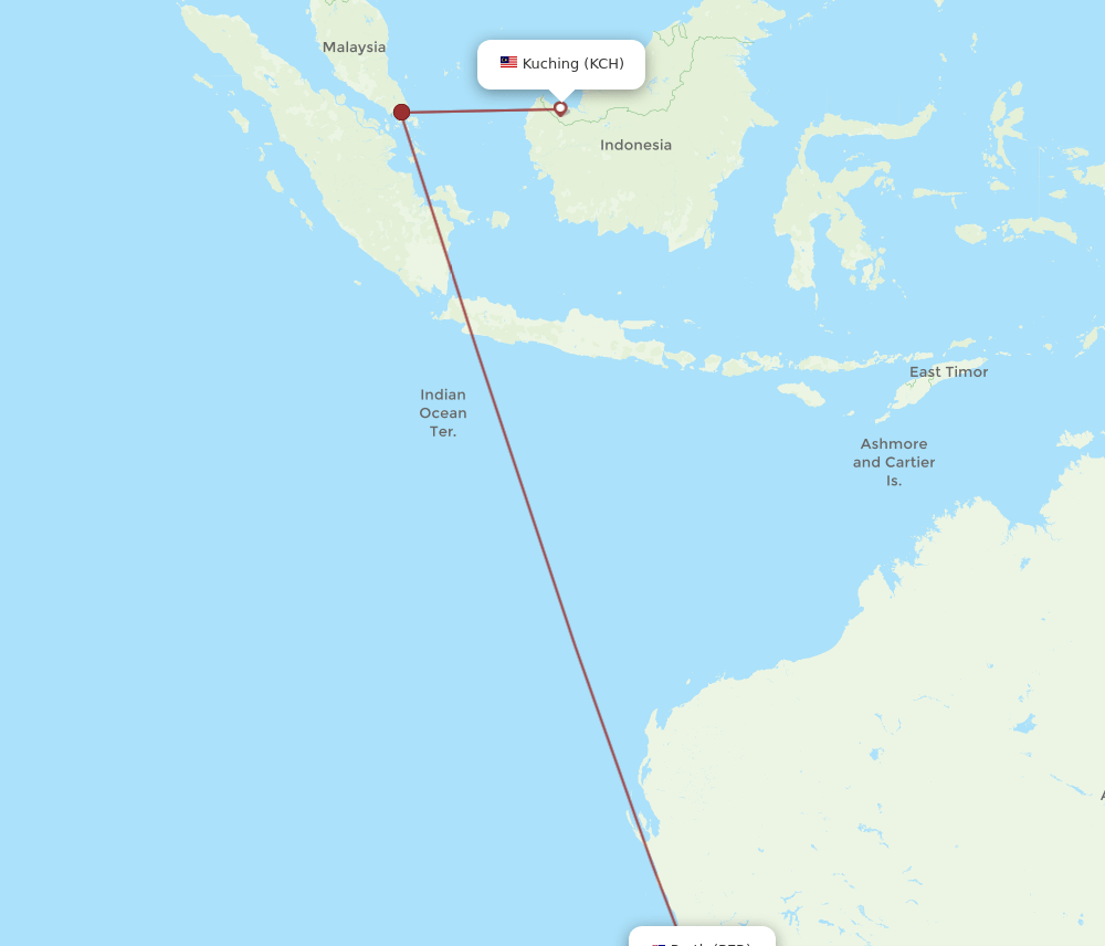 KCH to PER flights and routes map