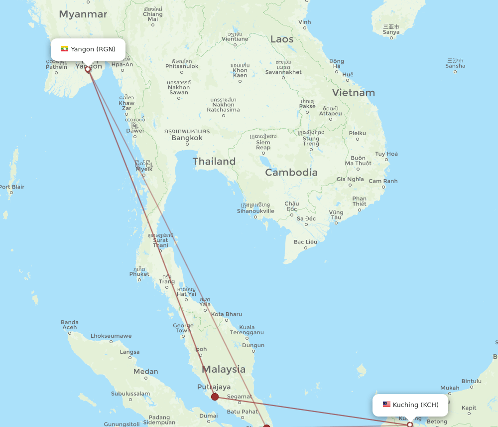 KCH-RGN flight routes