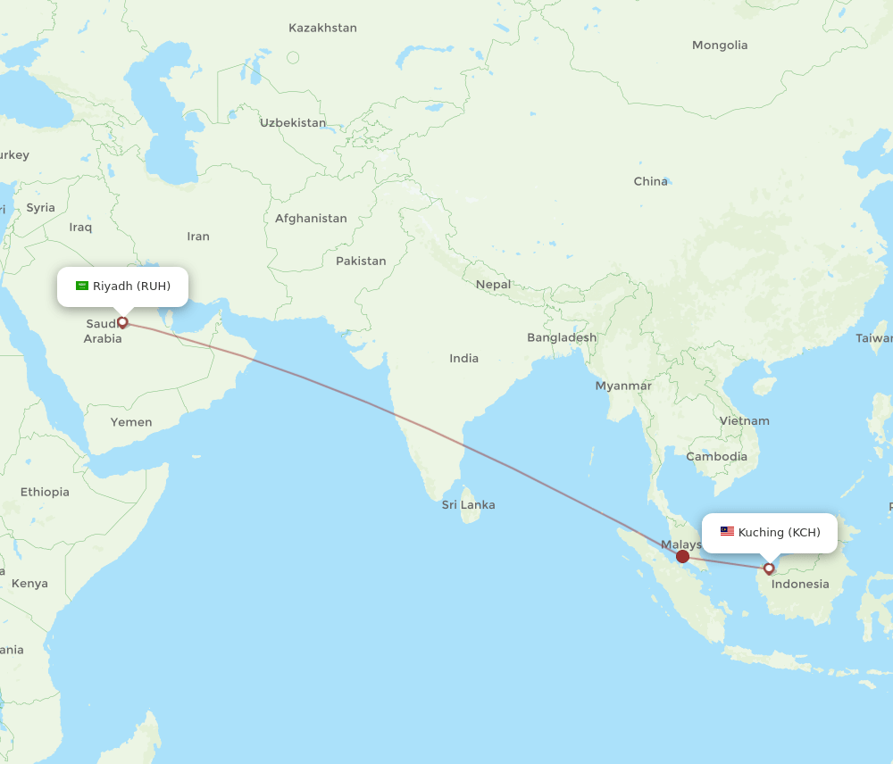 KCH-RUH flight routes