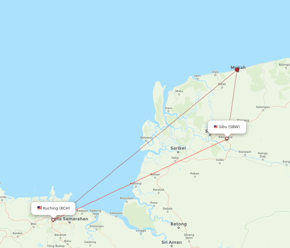 KCH to SBW flights and routes map