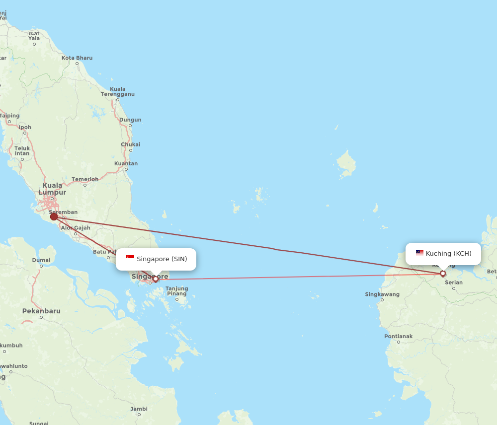 KCH to SIN flights and routes map