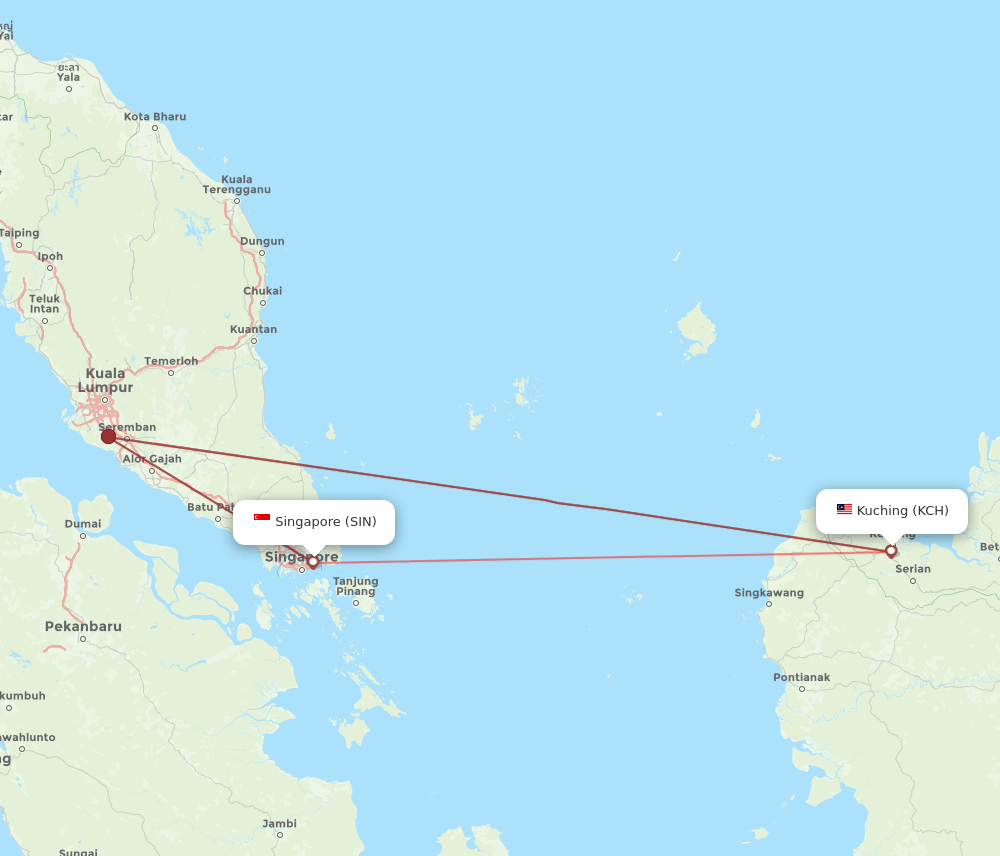 KCH-SIN flight routes