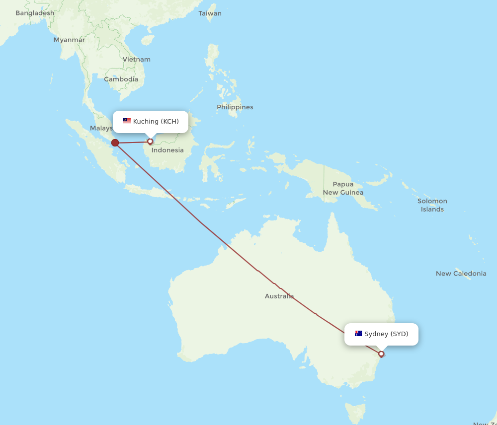KCH to SYD flights and routes map