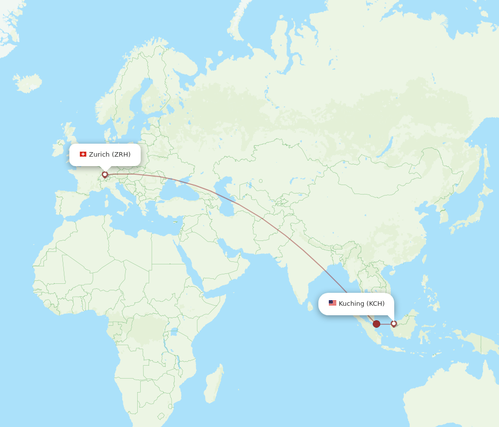 Zurich - Kuching route map and flight paths