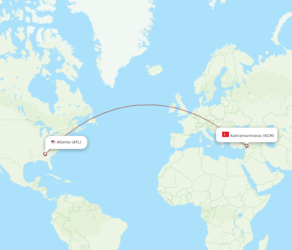 Atlanta - Kahramanmaras route map and flight paths