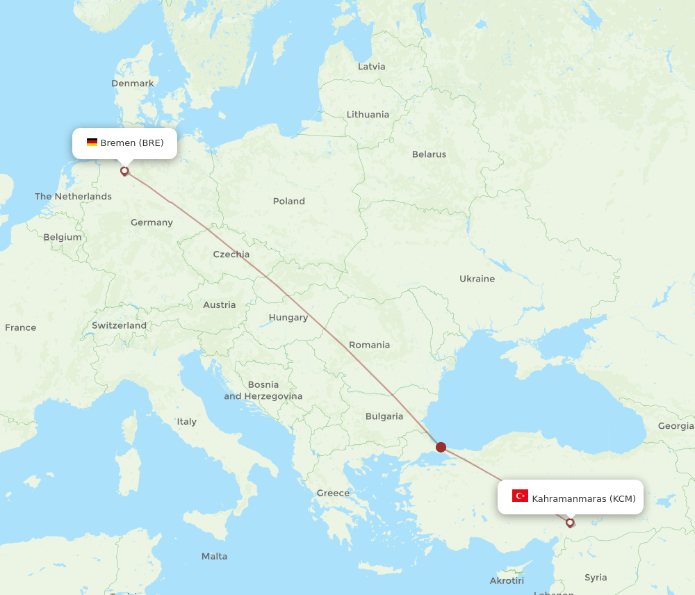 Bremen - Kahramanmaras route map and flight paths