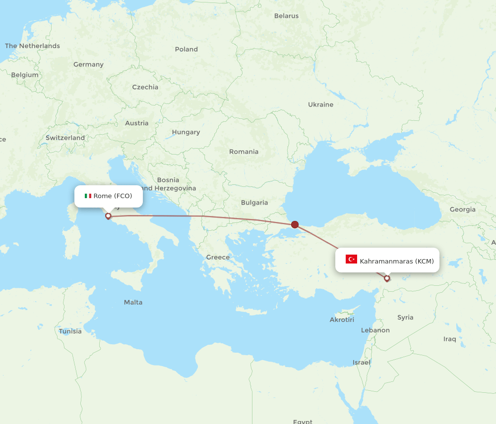 KCM to FCO flights and routes map