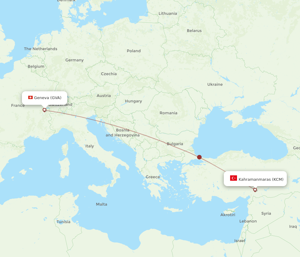 Geneva - Kahramanmaras route map and flight paths
