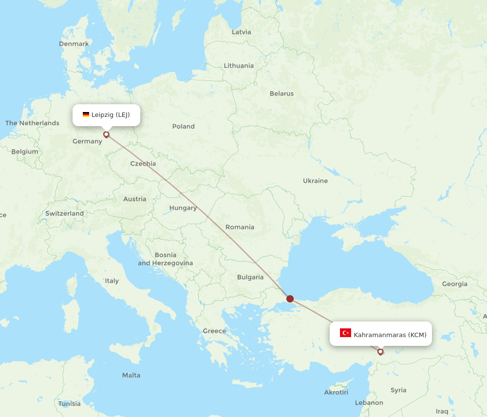 Leipzig/Halle - Kahramanmaras route map and flight paths
