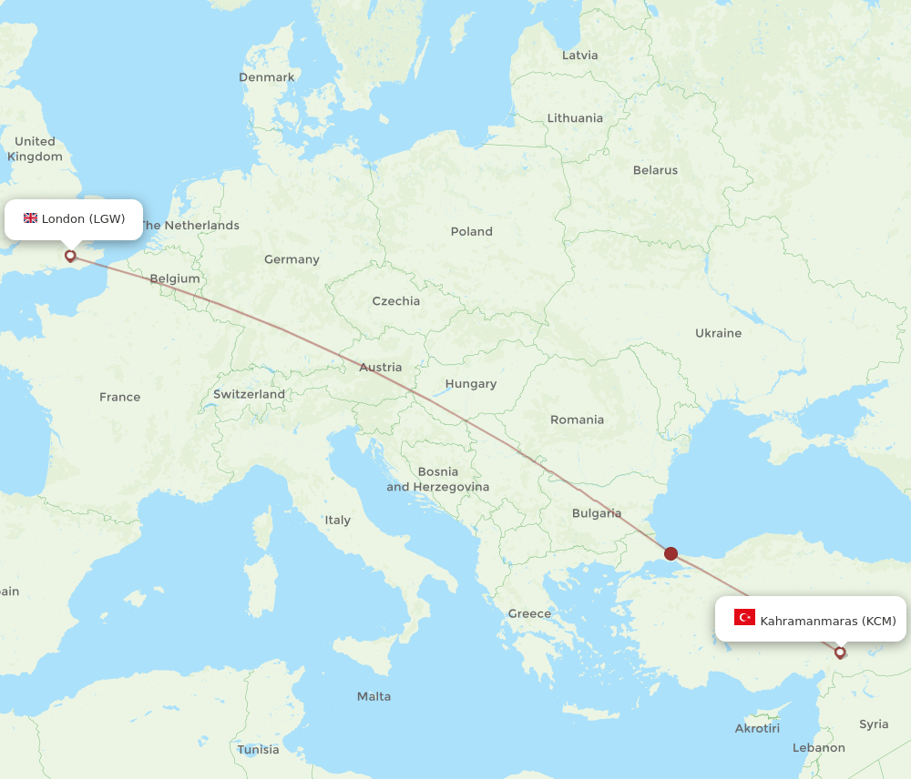 London - Kahramanmaras route map and flight paths
