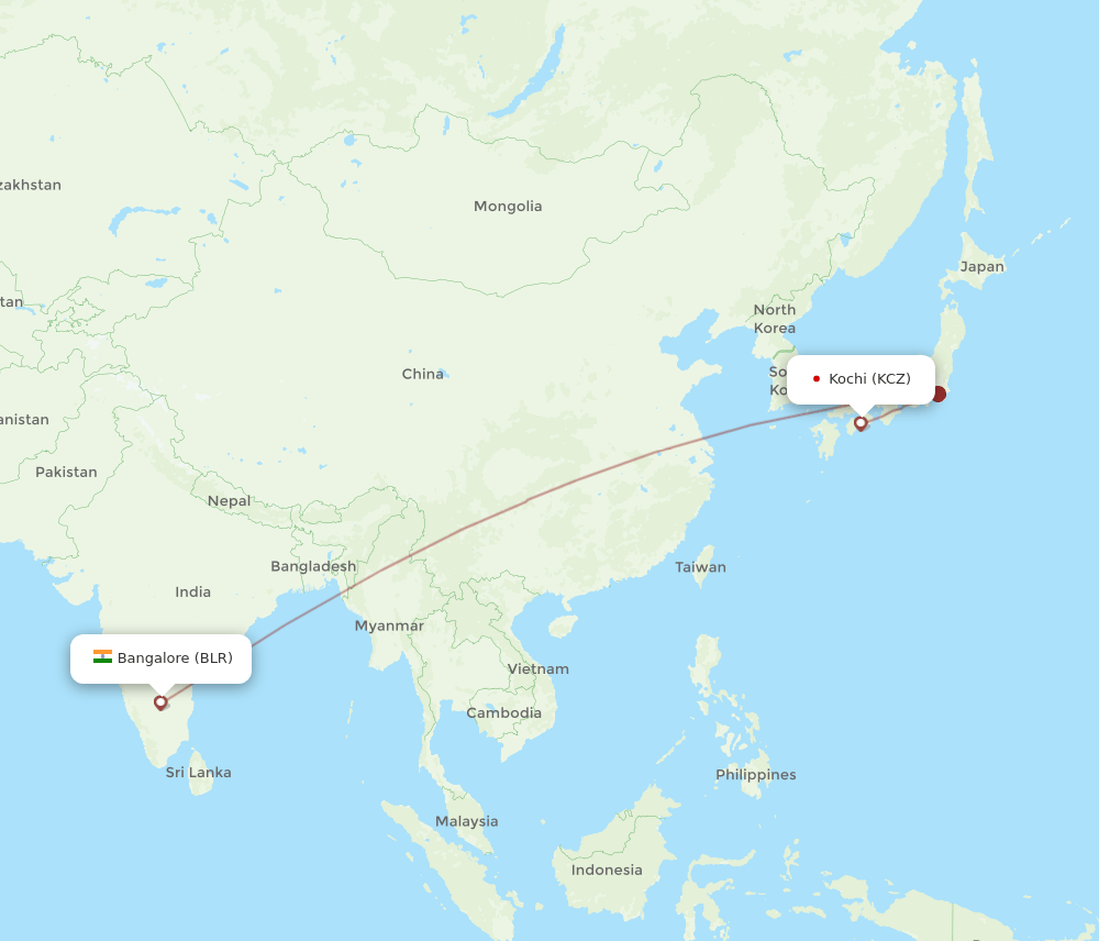 KCZ to BLR flights and routes map