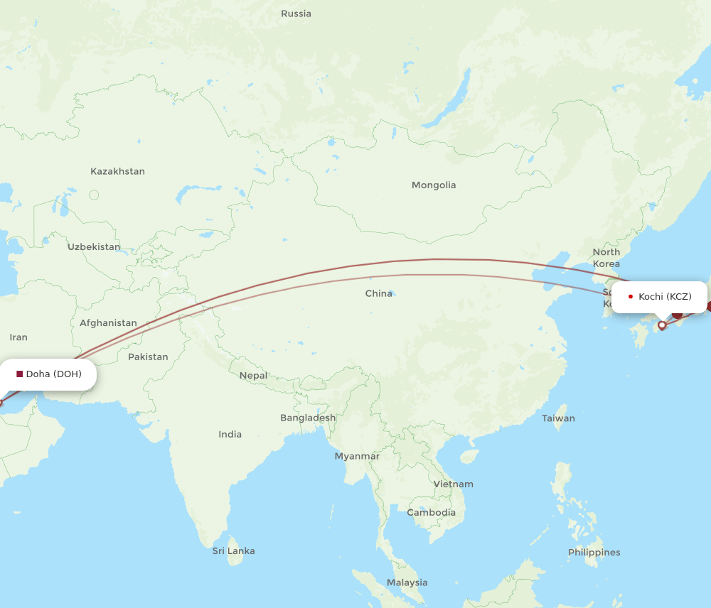 Doha - Kochi route map and flight paths