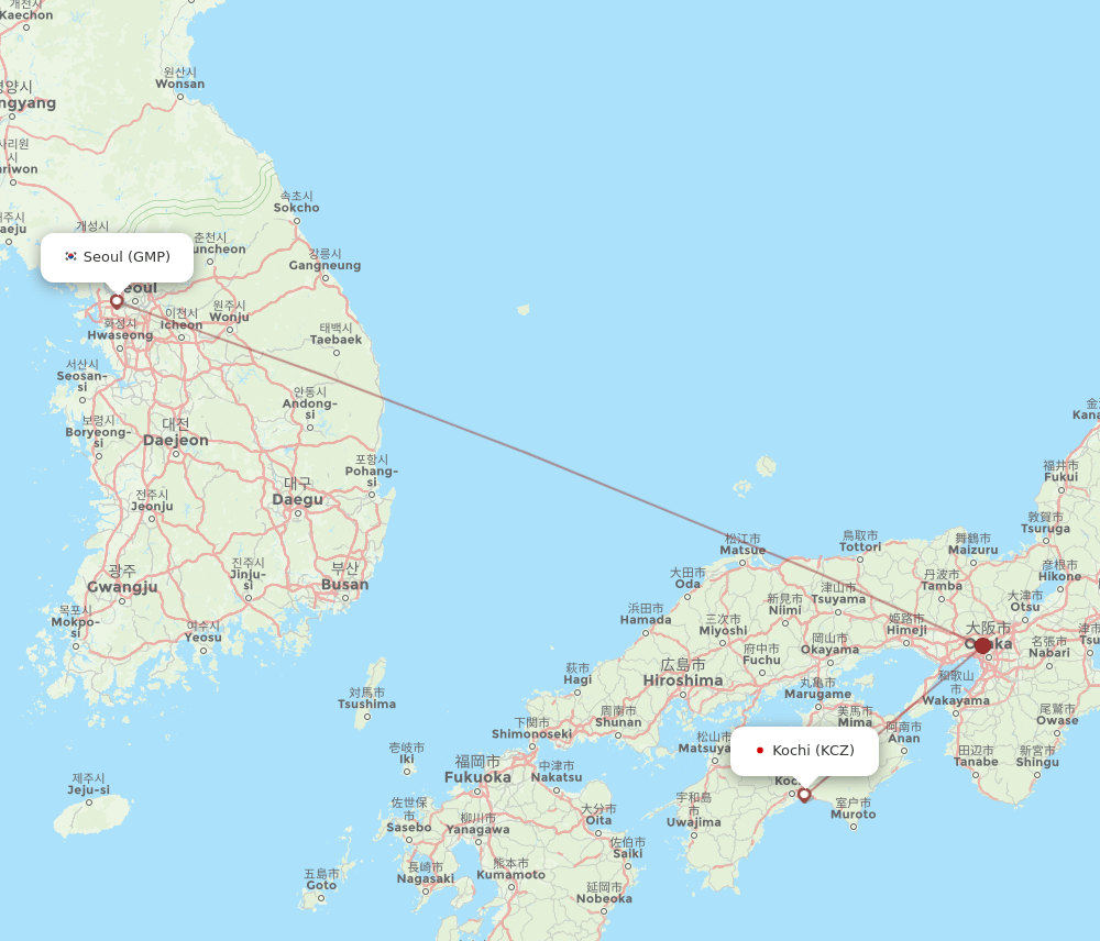 KCZ to GMP flights and routes map