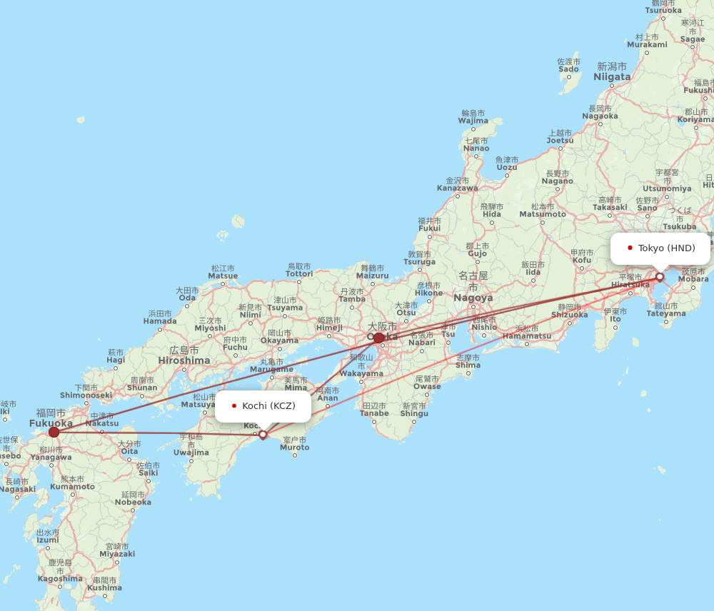 KCZ to HND flights and routes map