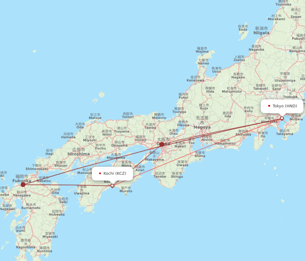 KCZ-HND flight routes